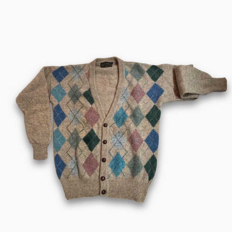 Cardigan Vintage Boggi Milano Argyle Uomo Anni ’80 in Lana