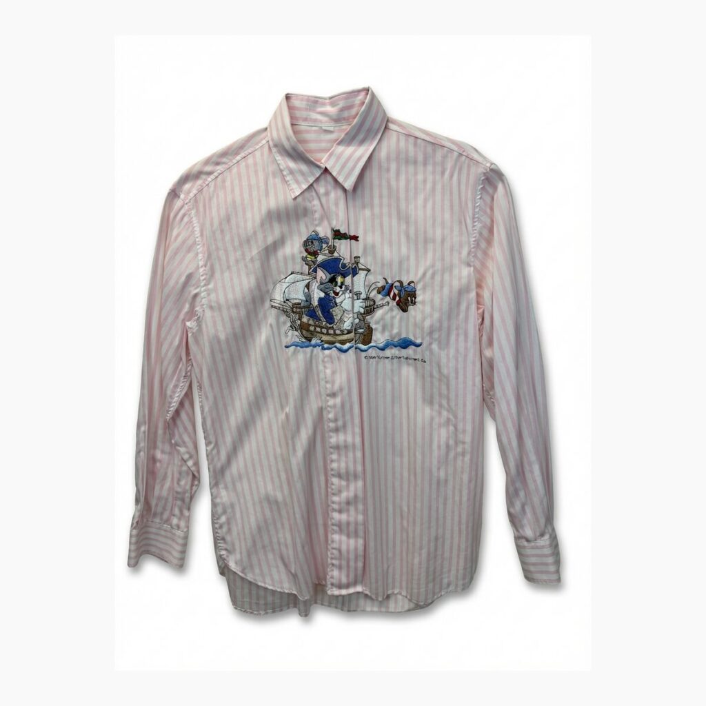 Camicia Vintage 1994 Tom & Jerry Pirates Ricamata Rosa